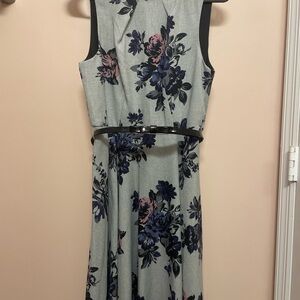 Elle Gray and Blue Floral Midi Dress